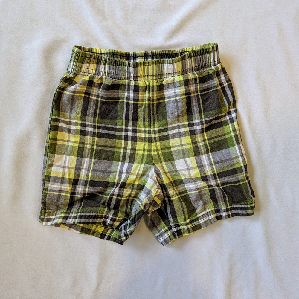 Carter's Green and Yellow Plaid Shorts with Elastic Waistband